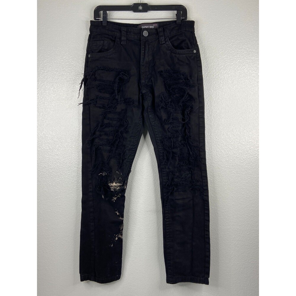 Smoke Rise Men 32/30 Black Jeans Bleach Splatter Distressed Straight Leg